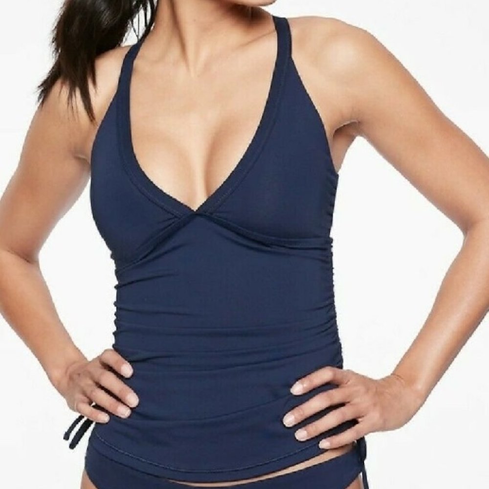 NWT Athleta Side Scrunch Tankini Top S Blue D879
